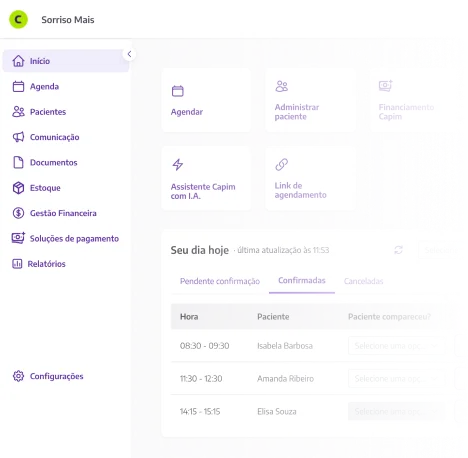 Painel de gestão da Capim